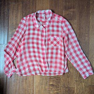 Free People Sheer Gingham button down top Medium